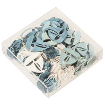 položky Rozptýlené kusy Dřevěná dekorace Shell Loď Modrá Bílá 2,5/4cm 72 ks