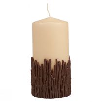 Sloupová svíčková větve dekor svíčka rustikální béžová 150/70mm 1ks