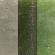položky Sloupové svíčky jednobarevné 3 barvy zelená 70×120mm 12 ks