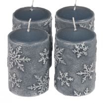 Pilířové svíčky modré svíčky sněhové vločky 100/65mm 4ks