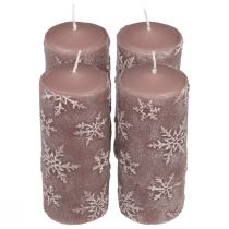 Pilířové svíčky růžové svíčky sněhové vločky 150/65mm 4ks