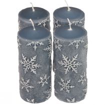 Pilířové svíčky modré svíčky sněhové vločky 150/65mm 4ks