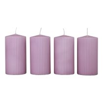 Pilířové svíčky lila drážkované svíčky dekorace 70/130mm 4ks