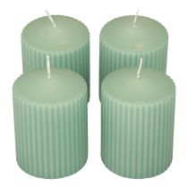Pilířové svíčky zelené smaragdové drážkované svíčky 70/90mm 4ks