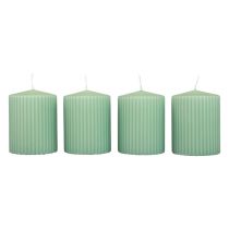 Pilířové svíčky zelené smaragdové drážkované svíčky 70/90mm 4ks