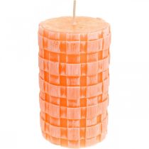 Rustikální svíčky, sloupové svíčky košový vzor, oranžové voskové svíčky 110/65 2ks