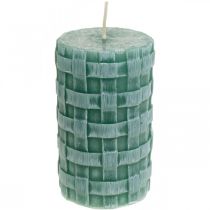 Svíčky s pleteným vzorem, sloupové svíčky Rustikální zelená, dekorace na svíčku 110/65 2ks