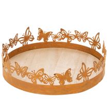položky Tác s motýly, pružina, dekorace na stůl, kovová dekorace, rezavý povrch, Ø20cm V6,5cm