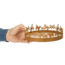 položky Tác s motýly, pružina, dekorace na stůl, kovová dekorace, rezavý povrch, Ø20cm V6,5cm