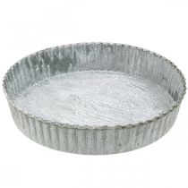 Dekorativní talíř dortová forma, kovová dekorace, kulatý podnos na svíčku, bílá praná Ø21,5cm V4,5cm