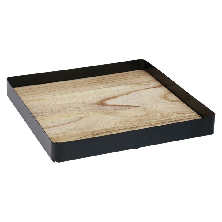 Dekorační tác kov dřevo čtvercový přírodní černý 25,5×25,5×4cm