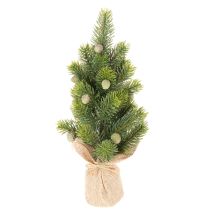 položky Umělý vánoční stromeček v jutovém pytli, malá dekorace na stůl, mini vánoční stromeček, 38 cm
