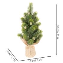 položky Umělý vánoční stromeček v jutovém pytli, malá dekorace na stůl, mini vánoční stromeček, 38 cm