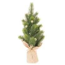 položky Umělý vánoční stromeček v jutovém pytli, malá dekorace na stůl, mini vánoční stromeček, 38 cm