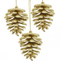 Ozdoby na vánoční stromeček deko šišky třpytivé zlaté V7cm 6ks