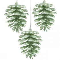Ozdoby na vánoční stromeček deko kužely třpyt mint V7cm 6ks