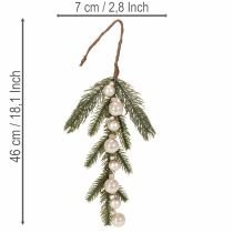 položky Umělá jedlová větvička s bílými mini vánočními ozdobami, 46 cm, 2 kusy