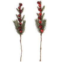 položky Umělá jedlová větvička s vánočními ozdobami, 48 cm, 2 kusy