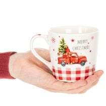 položky Vánoční hrnek s autíčkem a vánočním stromečkem, keramické hrnky, 10 cm, 2 kusy