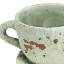 položky Květináč šálek s podšálkem vintage šedá, přírodní tón Ø8cm V6,5cm 4 ks