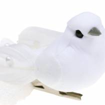 Holubice s perlami a klipem bílá V4,5cm 12ks