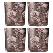 položky Skleněná stolní dekorace na čajovou svíčku karafiáty hnědá stříbrná V8cm 4 ks