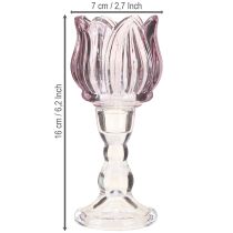 položky Skleněný tulipán na čajovou svíčku stojánek na čajovou svíčku skleněný fialový Ø7cm V16cm 2ks