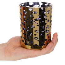 položky Skleněný stojánek na čajové svíčky s leopardím vzorem na dekoraci stolu, 12 cm