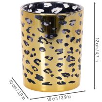 položky Skleněný stojánek na čajové svíčky s leopardím vzorem na dekoraci stolu, 12 cm
