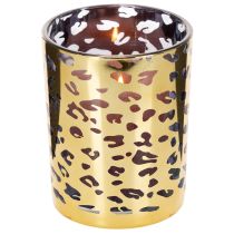 položky Skleněný stojánek na čajové svíčky s leopardím vzorem na dekoraci stolu, 12 cm