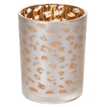položky Skleněný svícen na čajové svíčky s leopardím vzorem, 12 cm