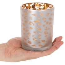 položky Skleněný svícen na čajové svíčky s leopardím vzorem, 12 cm