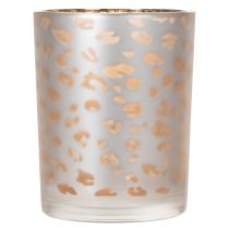 položky Skleněný svícen na čajové svíčky s leopardím vzorem, 12 cm