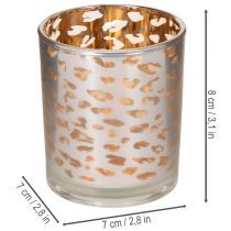 položky Skleněný svícen na čajové svíčky s leopardím vzorem, dvoubarevný, 8 cm