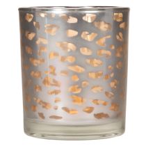 položky Skleněný svícen na čajové svíčky s leopardím vzorem, dvoubarevný, 8 cm