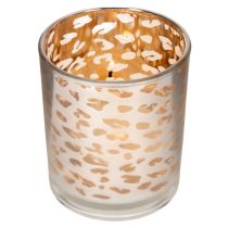 položky Skleněný svícen na čajové svíčky s leopardím vzorem, dvoubarevný, 8 cm