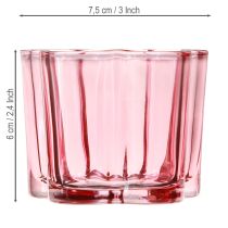 položky Svícen na čajové svíčky, květina, skleněná, růžová, Ø7,5cm, V6cm, 6 ks