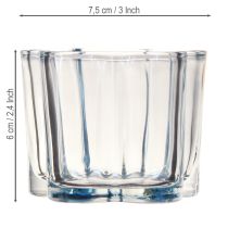 položky Skleněný držák na čajové svíčky, květina, modrý, Ø7,5cm, V6cm, 6 ks