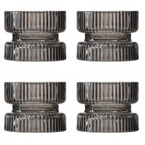 položky Stojan na čajovou svíčku skleněný ozdobný žebrovaný šedě tónovaný Ø9cm V7cm 4 ks