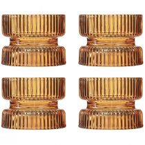 položky Stojan na čajovou svíčku skleněný vroubkovaný ozdobný oranžový Ø9cm V7cm 4 ks