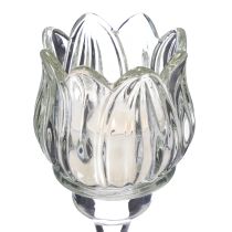 položky Skleněný svícen ve tvaru květiny pro elegantní dekoraci stolu, akcí a svateb, 22 cm