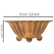 položky Vintage svícen na čajové svíčky, malá miska, rezavě zbarvený kov, Ø10cm, V4,5cm
