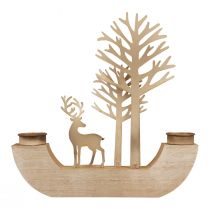 položky Svícen na čajovou svíčku dřevo kov dekorace jelen les 23,5cm
