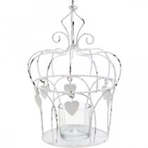 Korunka na čajovou svíčku se srdíčky shabby chic bílá Ø14cm V22cm