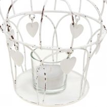 Korunka na čajovou svíčku se srdíčky shabby chic bílá Ø14cm V22cm