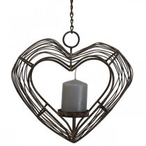 Stojan na čajovou svíčku kovová závěsná dekorace rez dekorace srdce 22×7×20cm