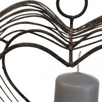 Stojan na čajovou svíčku kovová závěsná dekorace rez dekorace srdce 22×7×20cm