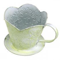 položky Květináč, ozdobný držák kávového filtru, kovový kelímek na pěstování, květinová dekorace zelená, bílá shabby chic V11cm Ø11cm