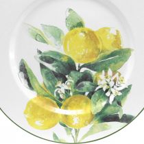 Dekorativní talíř, středomořská, kovový talíř s citronovou ratolestí Ø34cm
