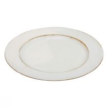 Dekorační talíř kulatý plastový retro bílo hnědý lesk Ø30cm